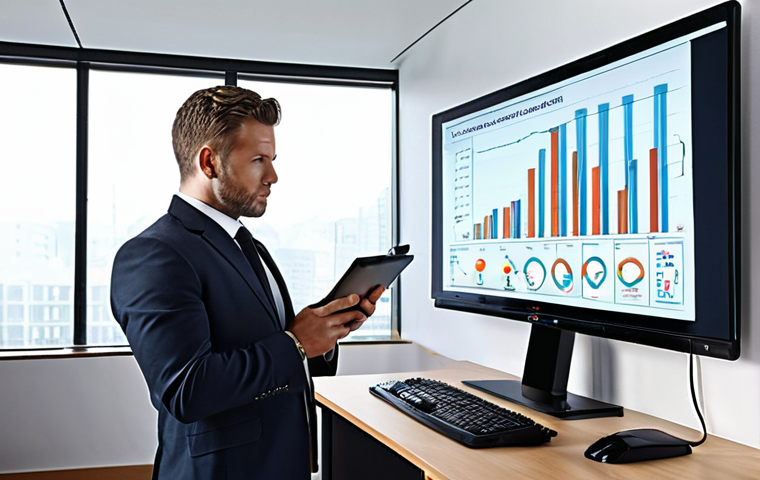 ** "A well-dressed public administrator in a modern office, reviewing performance metrics on a large screen. Charts and graphs are visible, showcasing positive progress. The administrator appears motivated and focused."

**