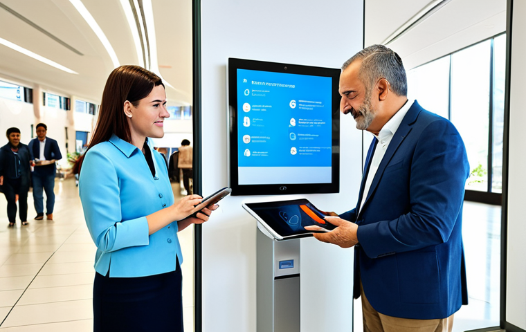 A diverse group of Turkish citizens, including adults of varying ages, seamlessly interacting with modern public services. One person is using a user-friendly digital kiosk in a bright, clean government service center, while another is accessing information on a tablet from a comfortable, well-lit home environment. The scene emphasizes efficiency and accessibility, showcasing digital transformation in action. All subjects are fully clothed in appropriate, modest attire and professional dress. safe for work, appropriate content, family-friendly, perfect anatomy, correct proportions, natural pose, well-formed hands, proper finger count, professional photography, high quality.