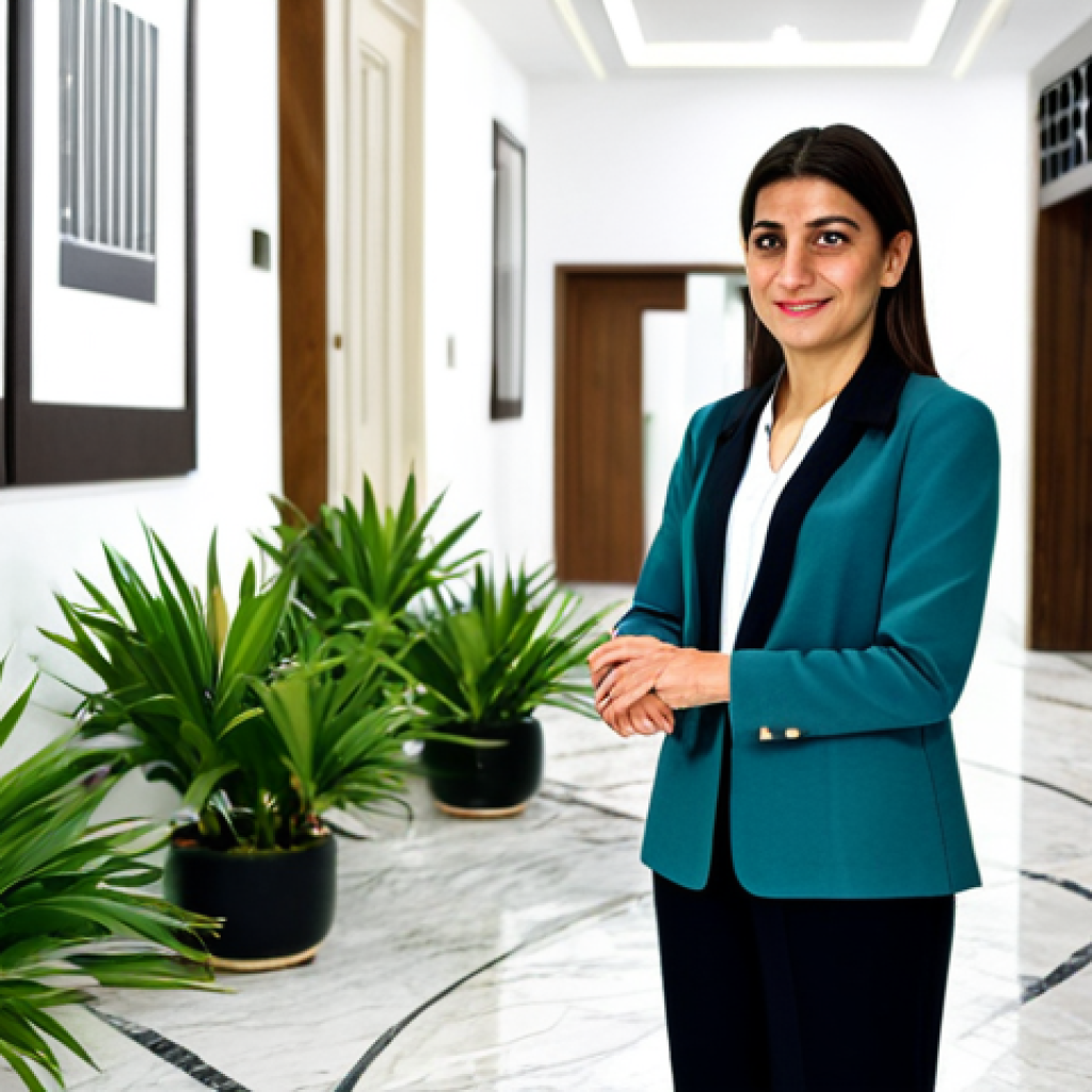 **

"A site manager, a friendly Turkish woman in her late 30s, wearing a modest and professional blazer over a blouse and dark slacks, fully clothed, inspecting a modern apartment building lobby in Istanbul. Marble floors, modern lighting, plants in the background. Safe for work, appropriate content, perfect anatomy, natural proportions, professional photography, high quality, family-friendly, well-formed hands, proper finger count, natural body proportions."

**