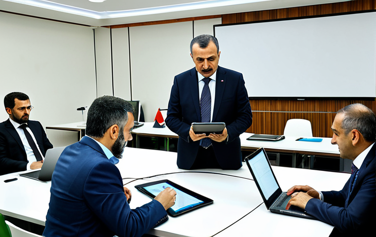 Modern Turkish Public Administration**
"A brightly lit, modern government office in Ankara, Turkey. A diverse group of public servants are collaborating around a large table, reviewing data on tablets and laptops. Focus on the collaborative atmosphere and the use of technology. Everyone is fully clothed in professional business attire. Appropriate content, safe for work, perfect anatomy, correct proportions, natural poses, high resolution, professional photography."
**
