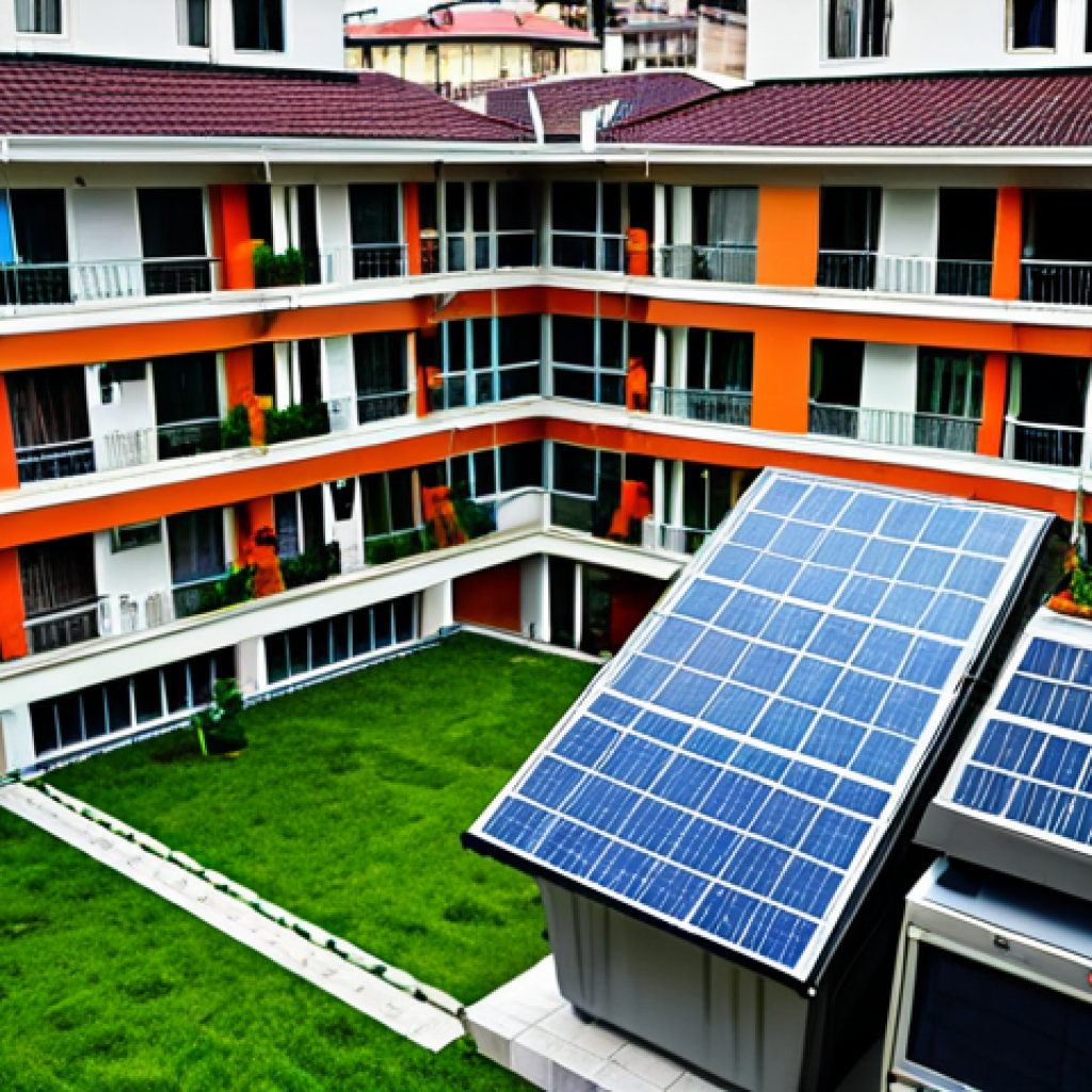 공공관리사와 관련된 국가 정책 변화 - **Prompt:** A modern apartment building in Istanbul with solar panels on the roof and recycling bins...