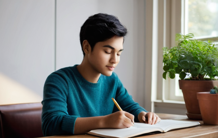 공공관리사 시험 준비 중 겪는 어려움과 해결책 - **Prompt:** A young university student, around 20-25 years old, sits calmly at a well-organized, min...