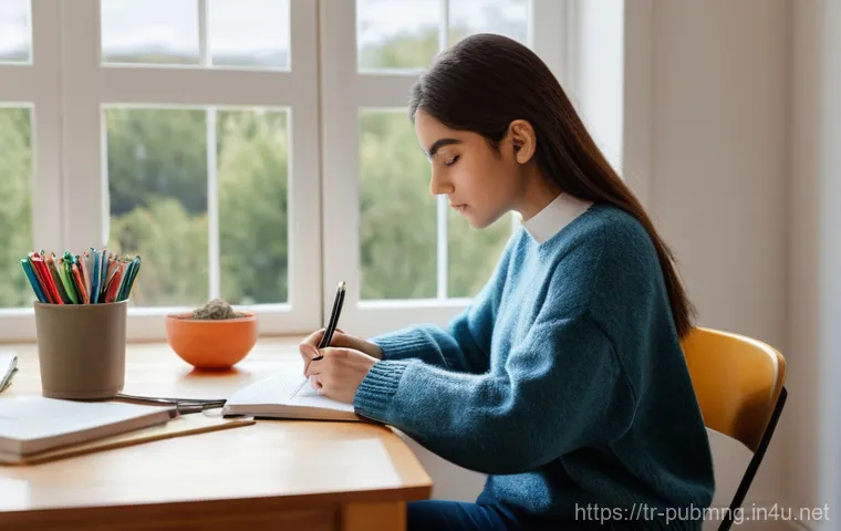공공관리사 필기시험 대비를 위한 시간 관리 전략 - **A focused young adult (Turkish, 20s, female) diligently studying at a meticulously organized desk ...