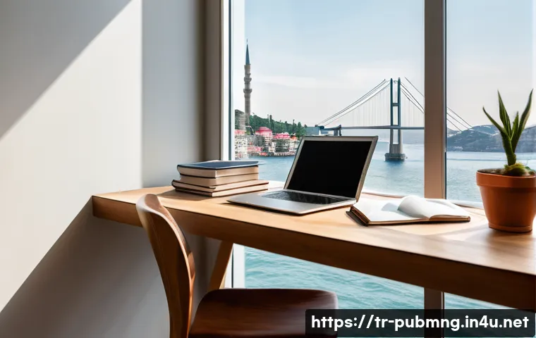 공공관리사 시험 준비 과정에서의 시간 관리 방법 - A cozy, well-lit study room in a modern Istanbul apartment during the day, featuring a neatly organi...