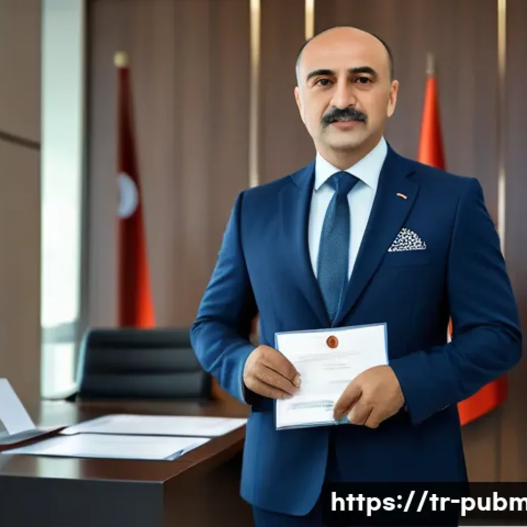 공공관리사 시험 합격 후 필요한 절차 - A professional Turkish public servant in formal business attire standing confidently in a modern gov...