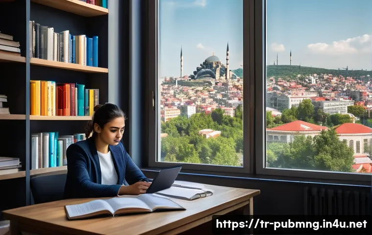 공공관리사 시험 대비를 위한 필수 자료와 체크리스트 - A focused Turkish university student studying Public Administration exam materials in a cozy, modern...