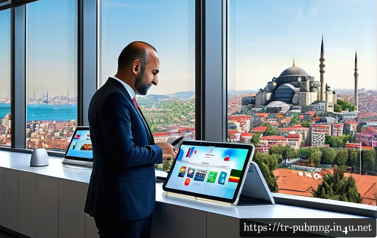 공공관리사와 공공정책의 발전 가능성 - A modern Turkish government office with diverse public servants using digital devices such as tablet...