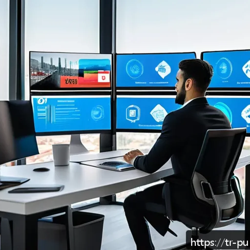 공공관리사 자격증을 활용한 창업 아이디어 - A professional Turkish digital service consultant working remotely in a modern home office, surround...