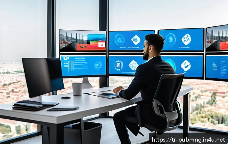 공공관리사 자격증을 활용한 창업 아이디어 - A professional Turkish digital service consultant working remotely in a modern home office, surround...