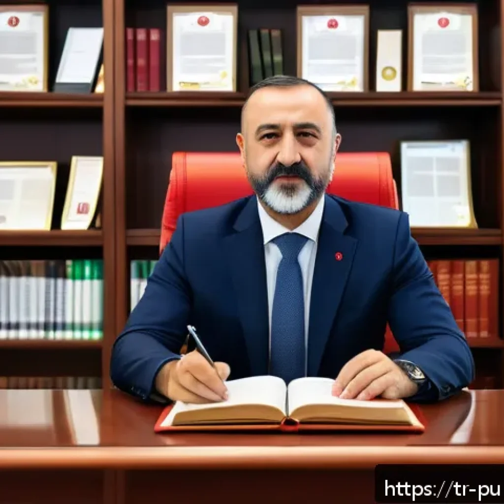 공공관리사 관련 법령과 규정 이해 - A professional Turkish public administrator in a modern government office, wearing formal business a...