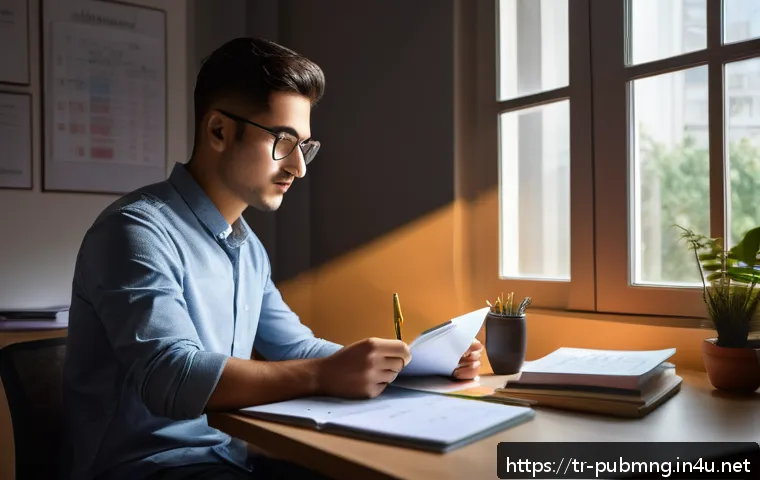 공공관리사 필기시험에서 자주 출제되는 주제 - A focused young adult studying strategically at a modern home office desk during early morning hours...