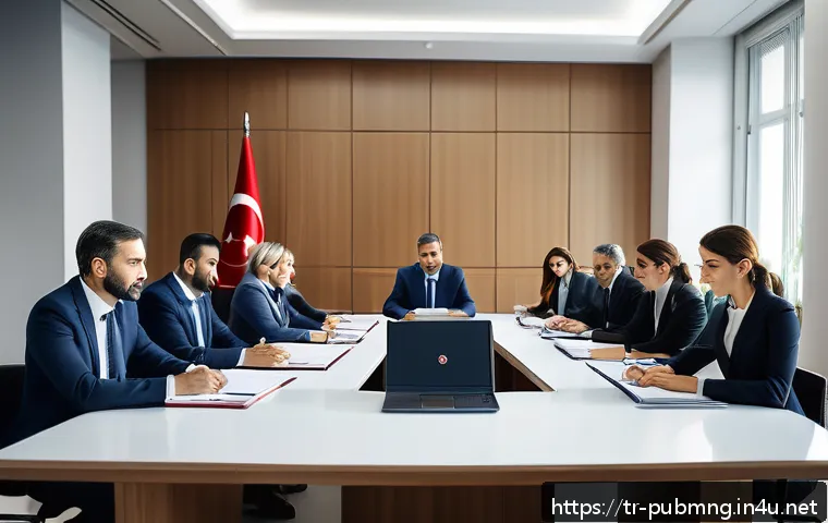 공공관리사 자격증 취득 방법 - A professional Turkish public administration office setting with diverse government employees in bus...
