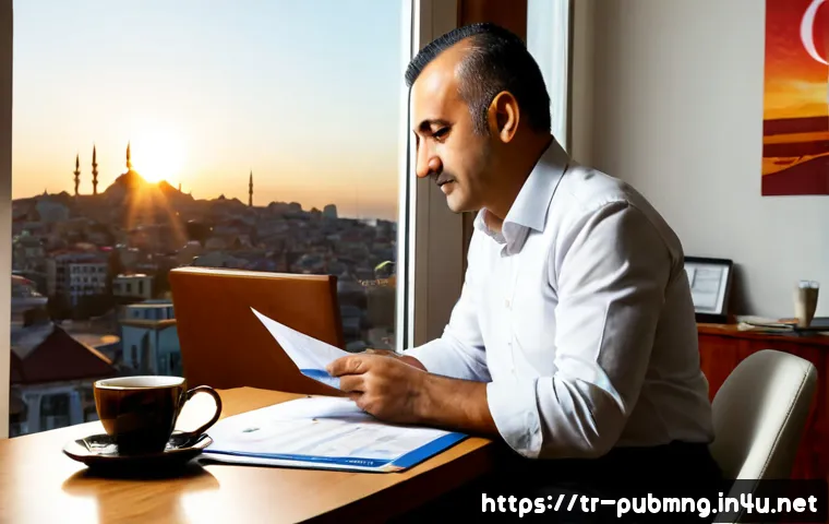 공공관리사 자격증으로 시작하는 새로운 커리어 - Photorealistic career transition scene in Turkey: confident middle-aged Turkish professional seated ...