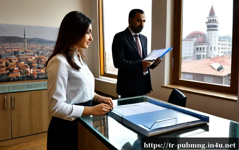 Home 17 공공관리사 직무에서의 윤리적 문제와 해결 방법 - Photorealistic municipal public service office in Türkiye, an ethical public administrator calmly re...