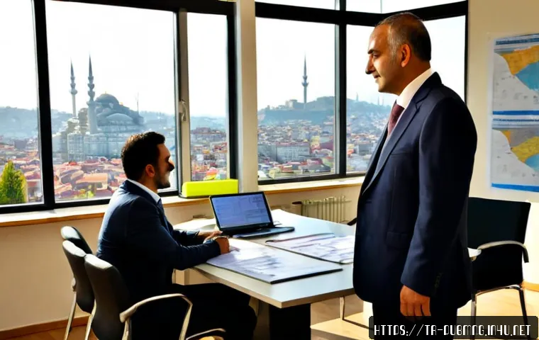 Home 17 공공관리사 직무에서의 성공 사례와 교훈 - Photorealistic municipal public manager in a modern Turkish city service office, a confident middle-...